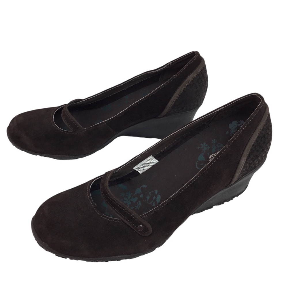 Merrell Petunia Walnut Print Suede Wedge Shoes Brown